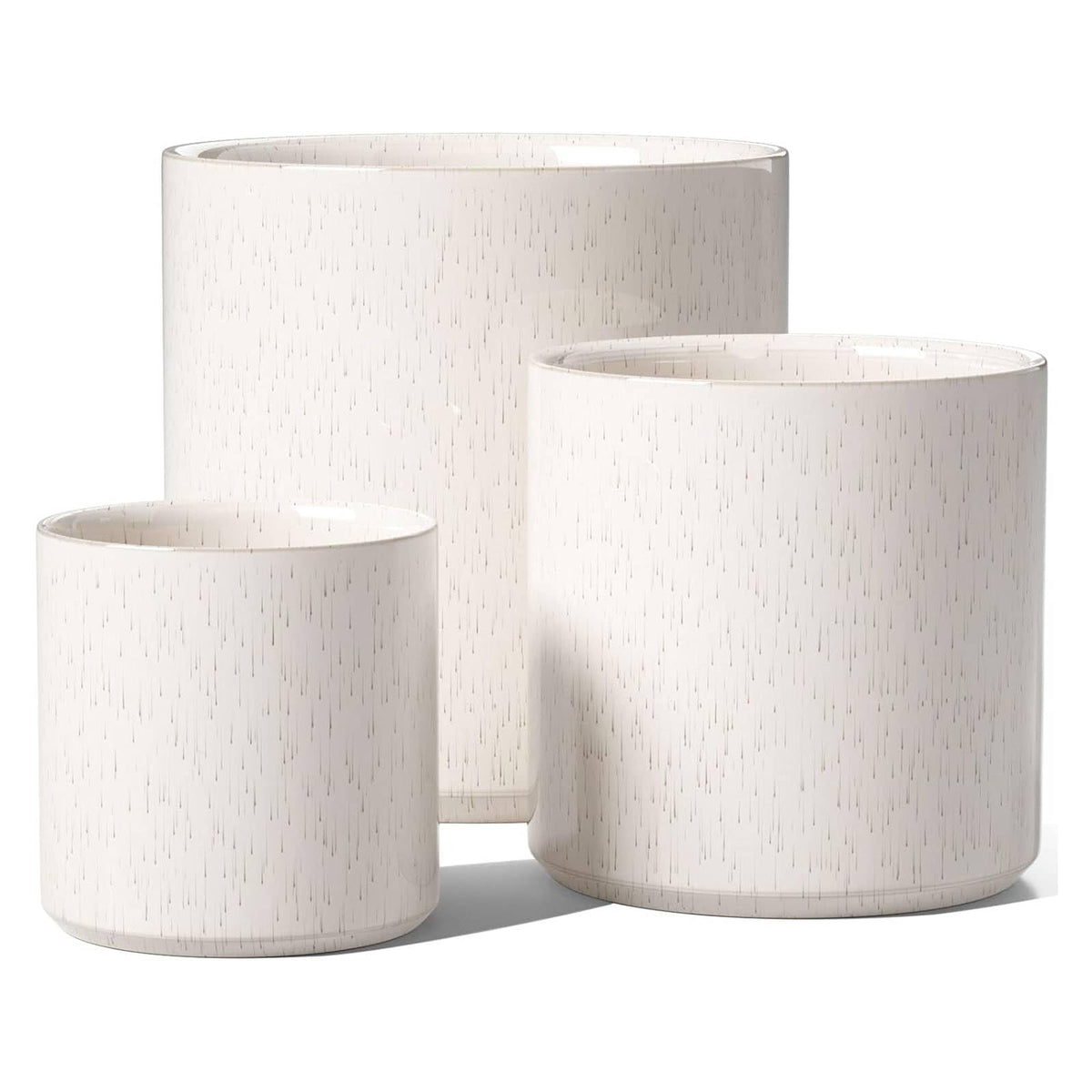 LE TAUCI Ceramic Pots for Plants – 3-Piece Linen Birch Cylinders (10/8/6 Inch) with Drainage