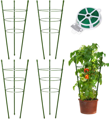 SUNPRO 18-inch plant cage stabilizes tomatoes and peppers in pots for neat, upright growth.