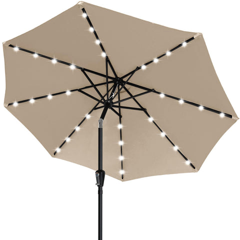 ABCCANOPY 11ft Solar LED Patio Umbrella with 32 Lights - Tan