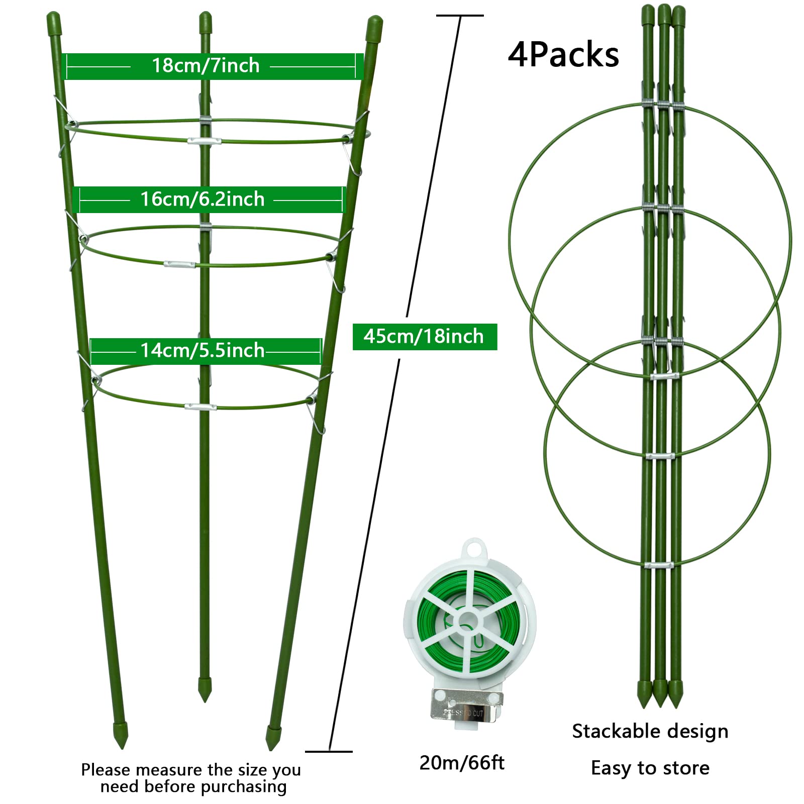 SUNPRO adjustable 3-ring trellis adapts to plant height for secure support.