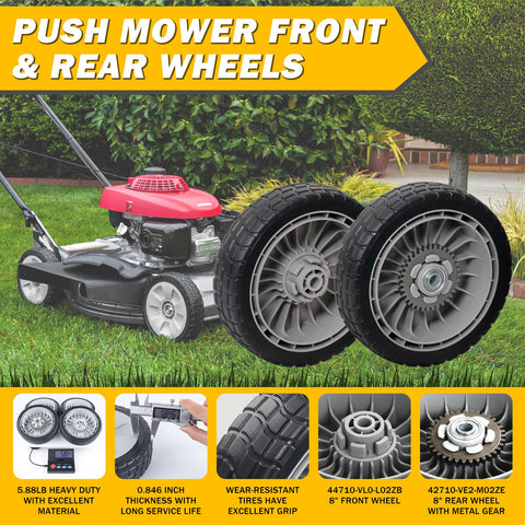 XaXmTee 8-inch rear wheel close-up with metal gear for steady mowing