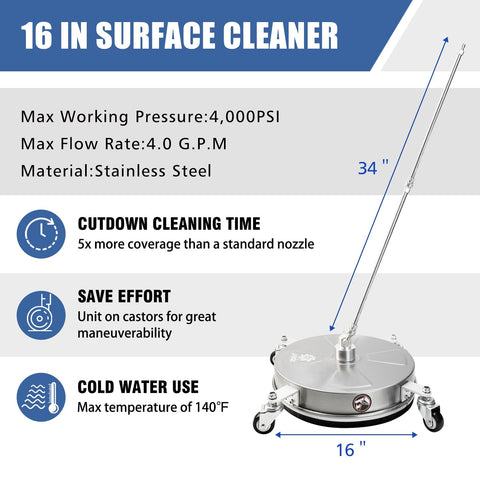 JANZ 16-Inch Surface Cleaner for Pressure Washers | 4000 PSI, 4 Wheels