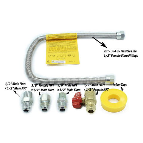 MENSI 22-Inch Stainless Steel Flexible Gas Line with Brass Ball Valve — 1/2