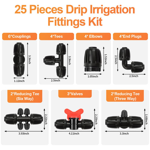 Copadri 25-Piece 1/2-Inch Drip Irrigation Fittings Kit | Anti-Leak Barbed Connectors for Garden