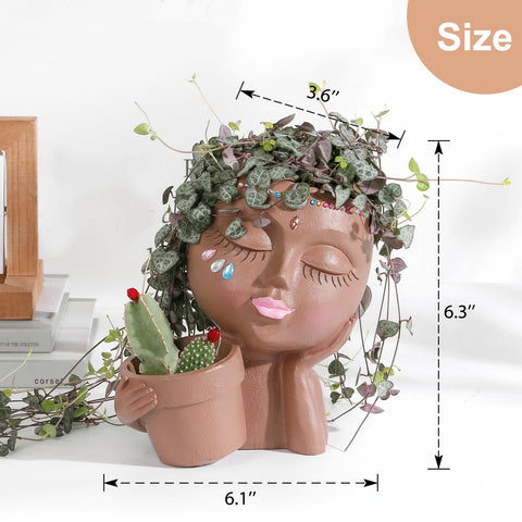 Vomiceak Face Planter Pots – Double Head Planters for Indoor & Outdoor Plants (Black Lady)