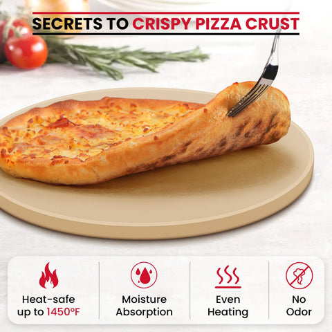 Unicook 16-Inch Round Pizza Stone – Cordierite Baking Stone for Oven & Grill, Thermal Shock Resistant, Includes Scraper