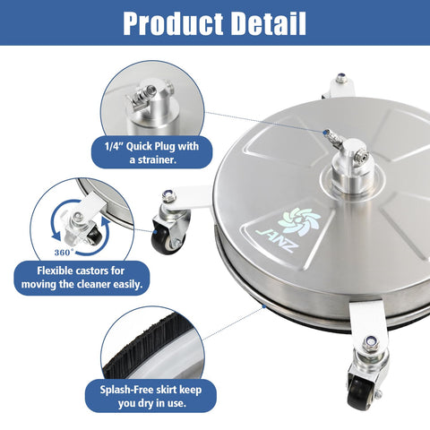 JANZ 16-Inch Surface Cleaner for Pressure Washers | 4000 PSI, 4 Wheels