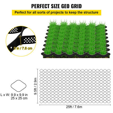 VEVOR Ground Grid 25ft x 9.5ft – 1,885 lbs/ft² Load, 3in Depth HDPE Geo Grid