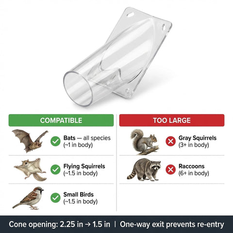 WCS PRO-Cone Corner demonstrates tapered one-way exit guiding wildlife outward with no return