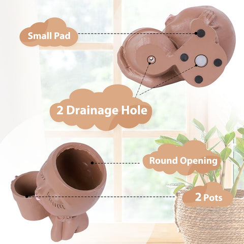 Vomiceak Face Planter Pots – Double Head Planters for Indoor & Outdoor Plants (Black Lady)