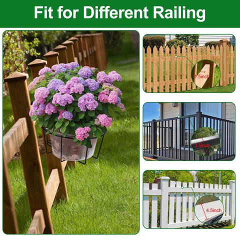 OYMVEKIK Adjustable Hanging Railing Planter (3 Pack) – Weather-Resistant Balcony Metal Planters