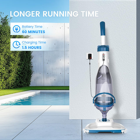 Enhulk Pool Vacuum PC15 – 13.4-Inch Head, 18.5 GPM, 60-Minute Runtime, Telescopic Pole, Cordless Cleaner for Inground & Above Ground Pools