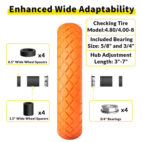 RONPOW 4.80/4.00-8 Flat Free Wheelbarrow Tire & Wheel – Puncture-Proof, Universal Fit, 400 lb (2 Pack)