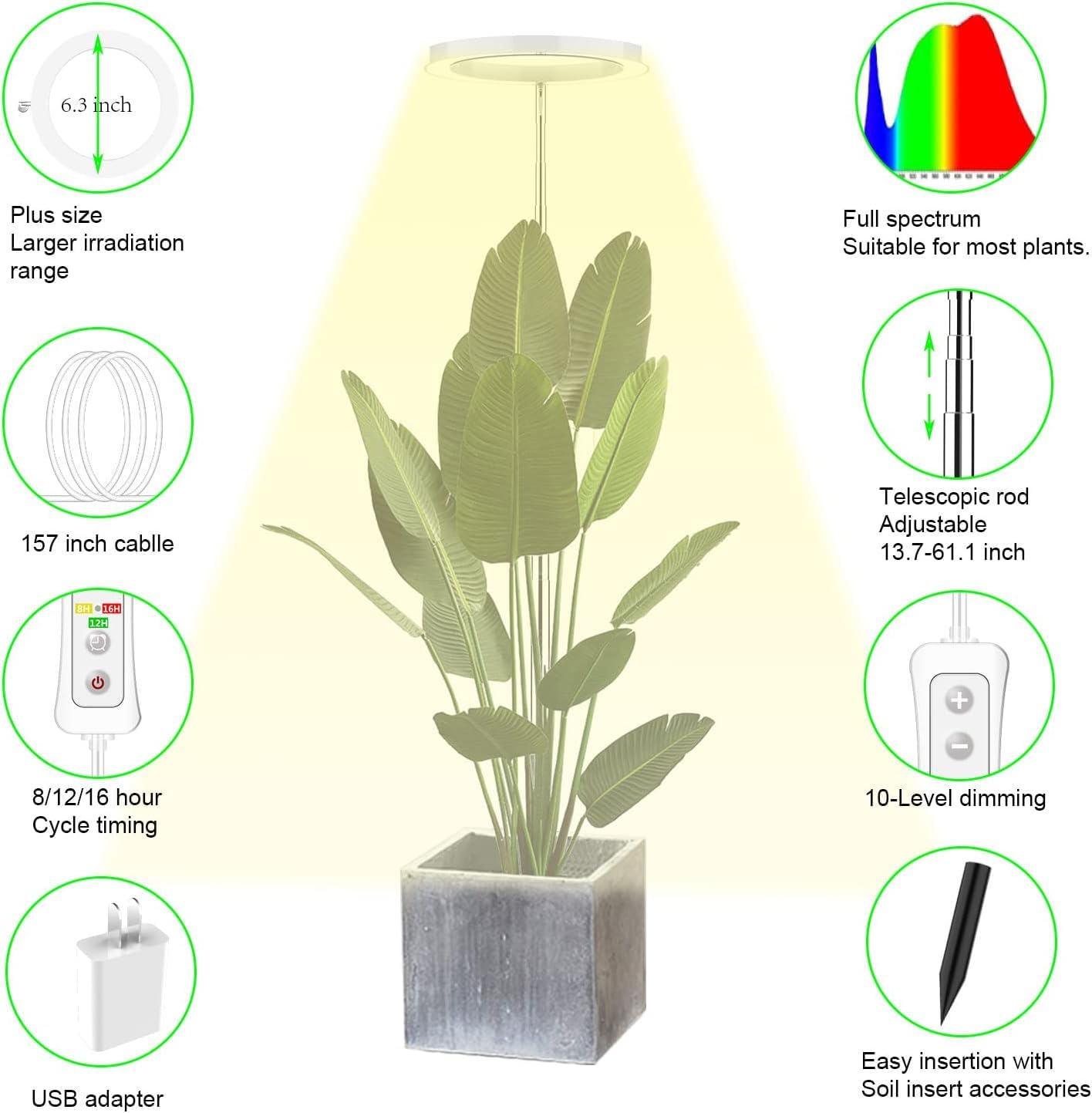 Yadoker 10-level dimmable brightness adapts to plant needs.