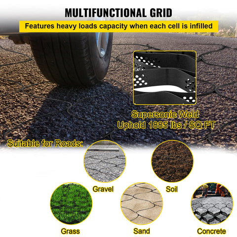 VEVOR Ground Grid 25ft x 9.5ft – 1,885 lbs/ft² Load, 3in Depth HDPE Geo Grid