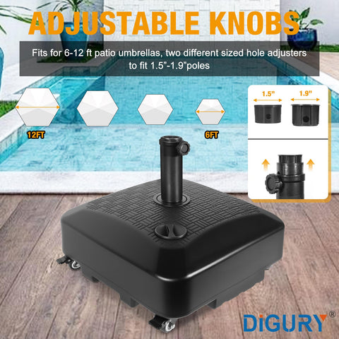 Digury Umbrella Base with Wheels — 125lb Heavy-Duty Mobile Stand for 6–12 ft Umbrellas