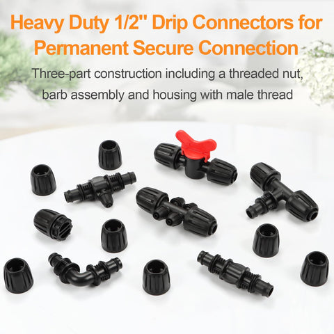 Copadri 25-Piece 1/2-Inch Drip Irrigation Fittings Kit | Anti-Leak Barbed Connectors for Garden