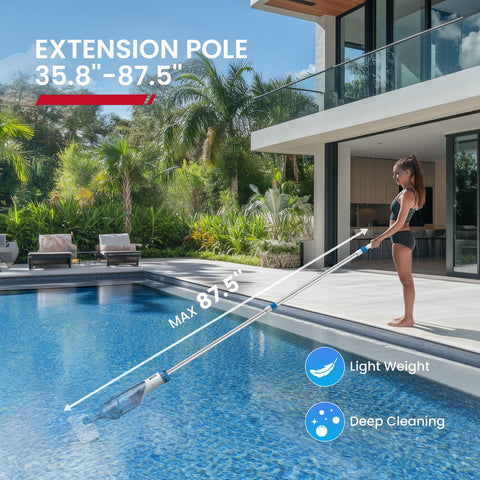 Enhulk Pool Vacuum PC15 – 13.4-Inch Head, 18.5 GPM, 60-Minute Runtime, Telescopic Pole, Cordless Cleaner for Inground & Above Ground Pools