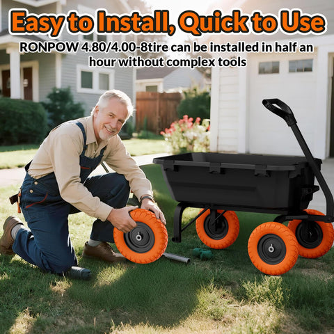RONPOW 4.80/4.00-8 Flat Free Wheelbarrow Tire & Wheel – Puncture-Proof, Universal Fit, 400 lb (2 Pack)