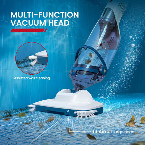 Enhulk Pool Vacuum PC15 – 13.4-Inch Head, 18.5 GPM, 60-Minute Runtime, Telescopic Pole, Cordless Cleaner for Inground & Above Ground Pools