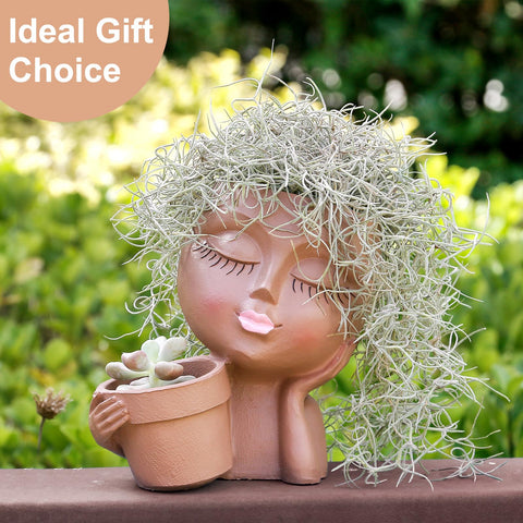 Vomiceak Face Planter Pots – Double Head Planters for Indoor & Outdoor Plants (Black Lady)