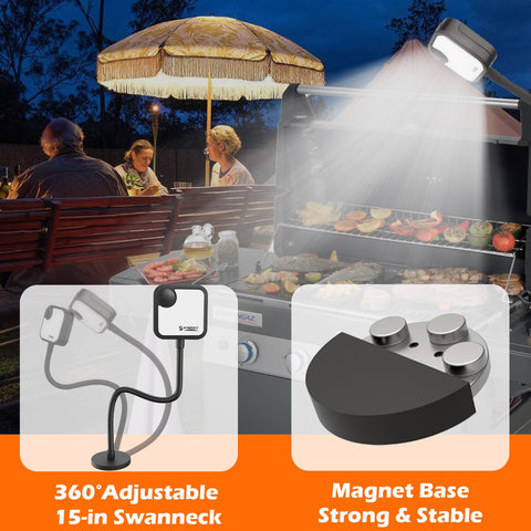 SKNOOY Rechargeable Grill Light — 24 LED Magnetic Gooseneck, USB-C, Multi-Mode BBQ Lighting