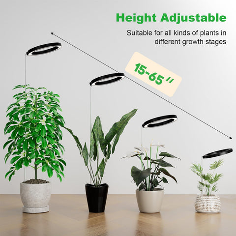 Little Joke 12-Inch Tall Halo Grow Light – Full Spectrum Indoor Plant Light, Height Adjustable 11-65 in, Auto Timer 3/9/12h, 9 Brightness Levels