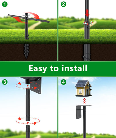 Keplrend Heavy Duty Bird Feeder Pole — 60 Inch Adjustable 1 Inch Steel with 14 Inch Deep Auger Base
