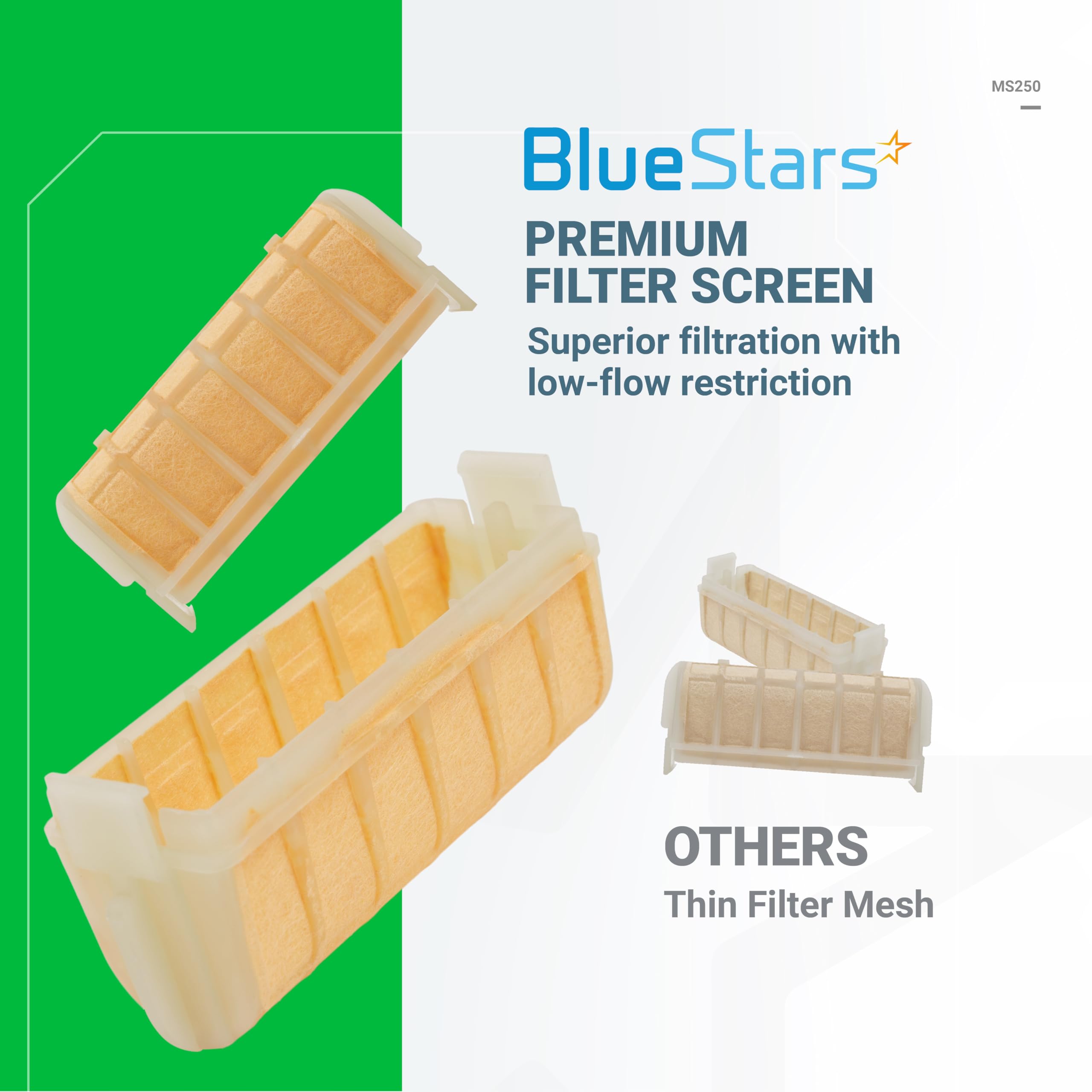 BlueStars MS250 air filter kit installation guide illustration.