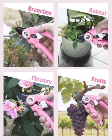 WORKPRO 6.9-inch Bypass Pruning Shears – Sharp SK5 Steel, Ergonomic Pink Garden Clippers