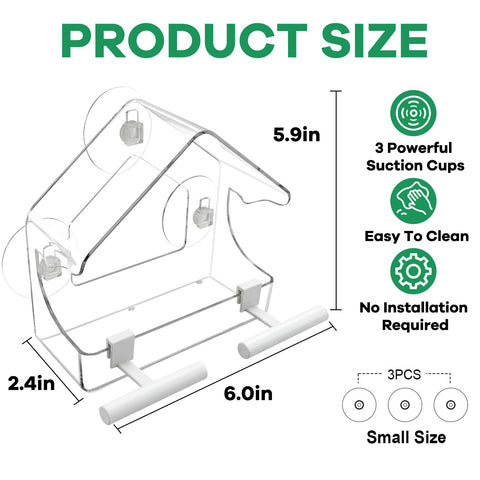 BTFSZ Clear Window Bird Feeder – Acrylic, Strong Suction Cups, Easy 1-Minute Setup | Bird Watching Gift