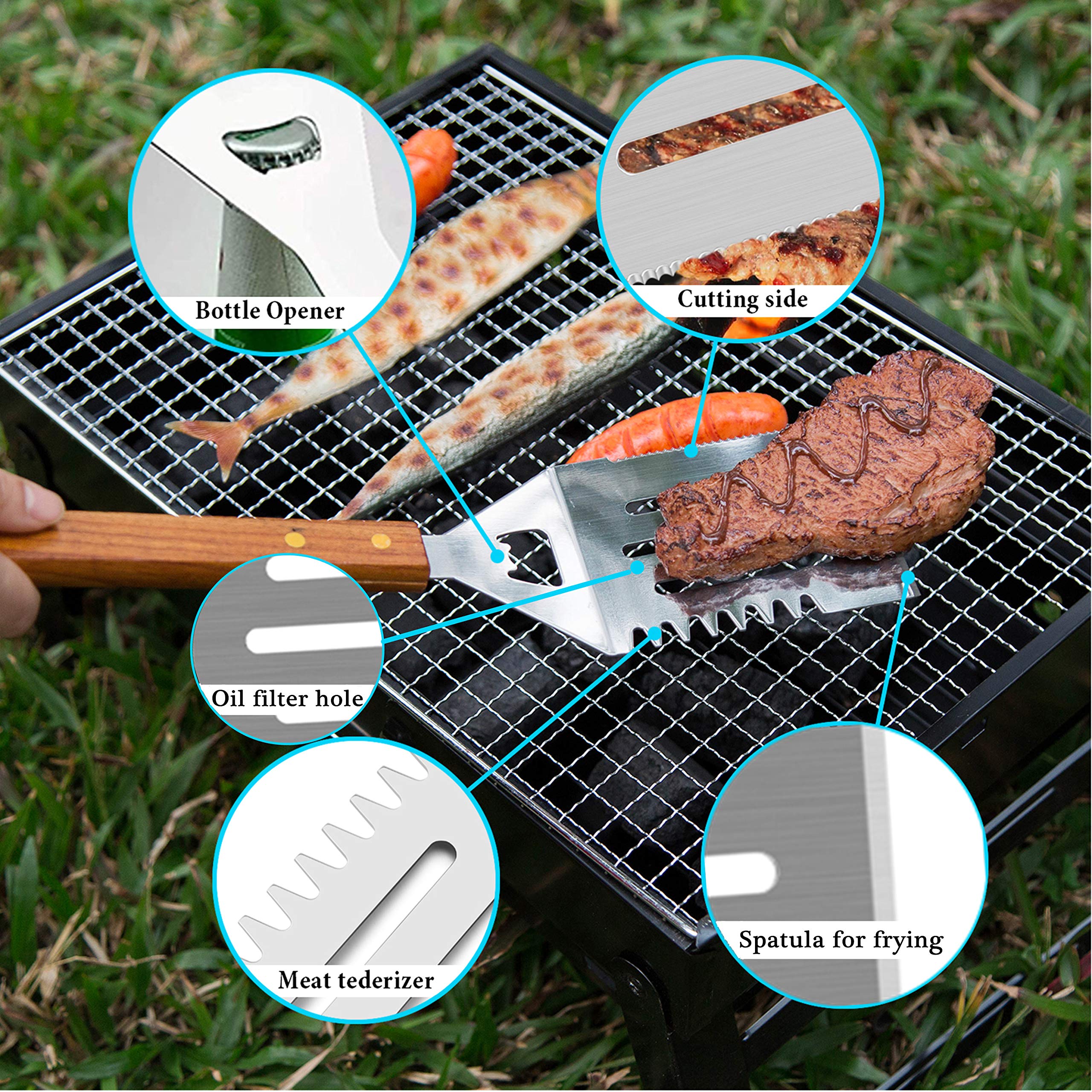 IMAGE Wooded BBQ meat fork for steady turning and pickup.