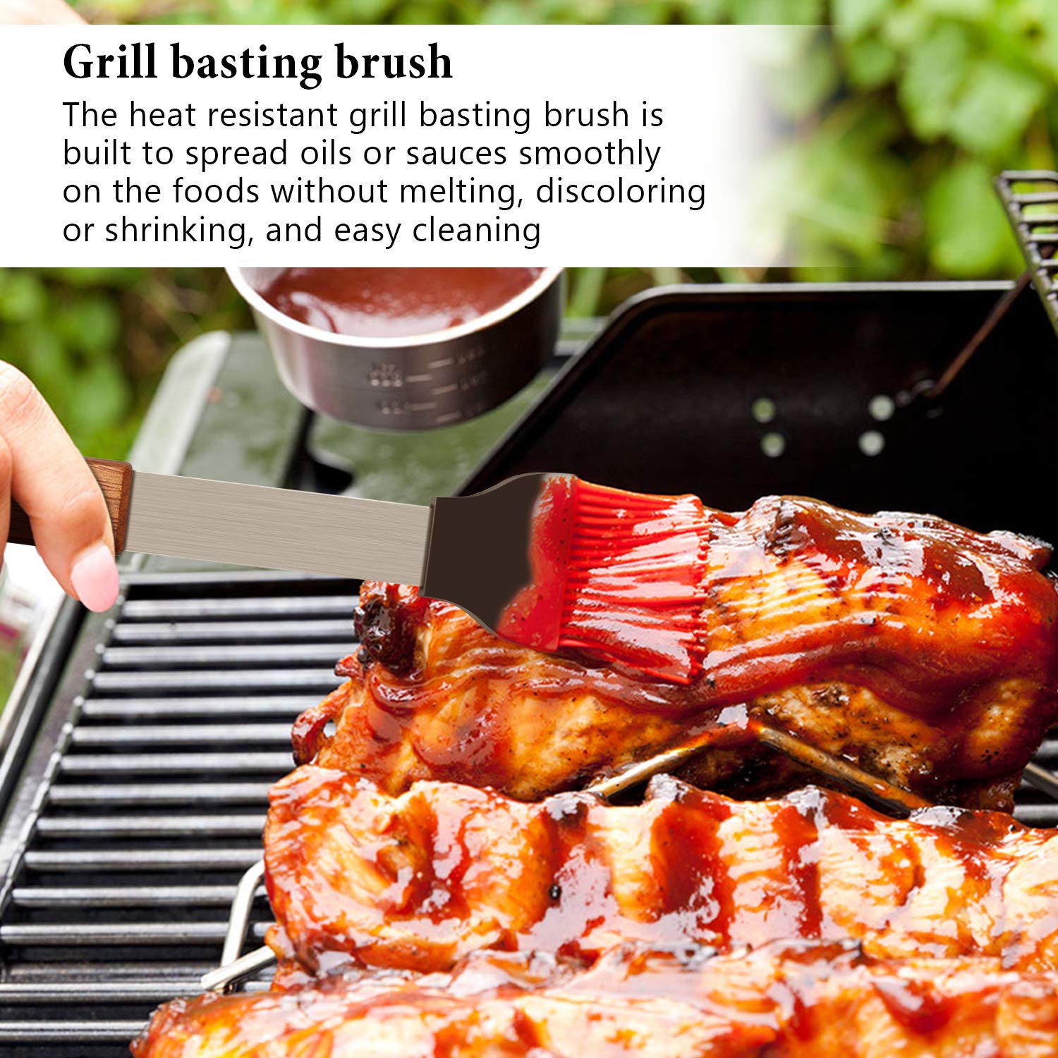 IMAGE Wooded BBQ stainless steel construction emphasizes durability and rust resistance.