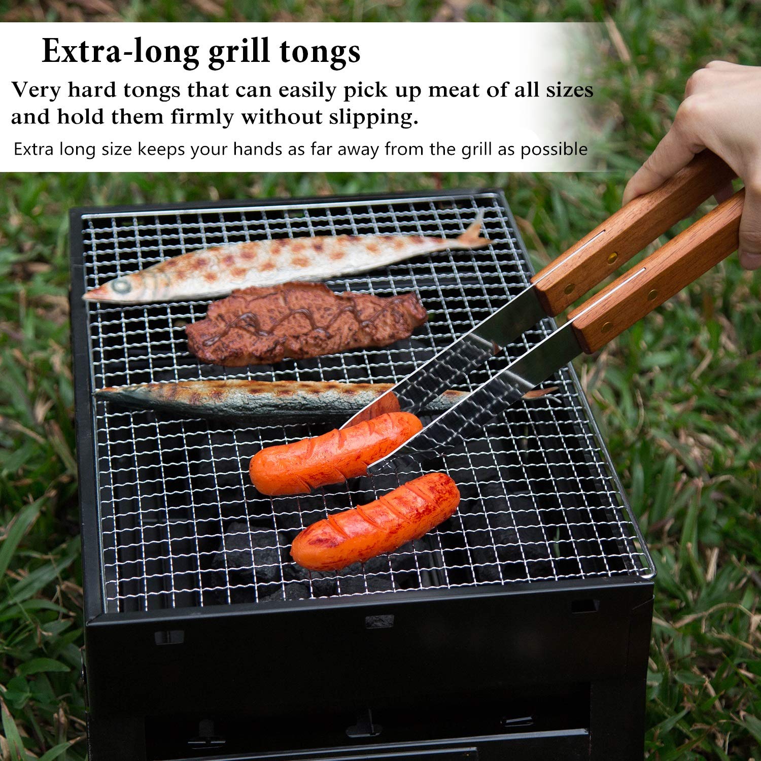 IMAGE Wooded BBQ wooden handle design for comfortable grip during long cooks.