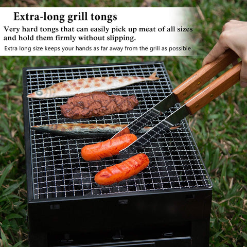 IMAGE Wooded BBQ wooden handle design for comfortable grip during long cooks.