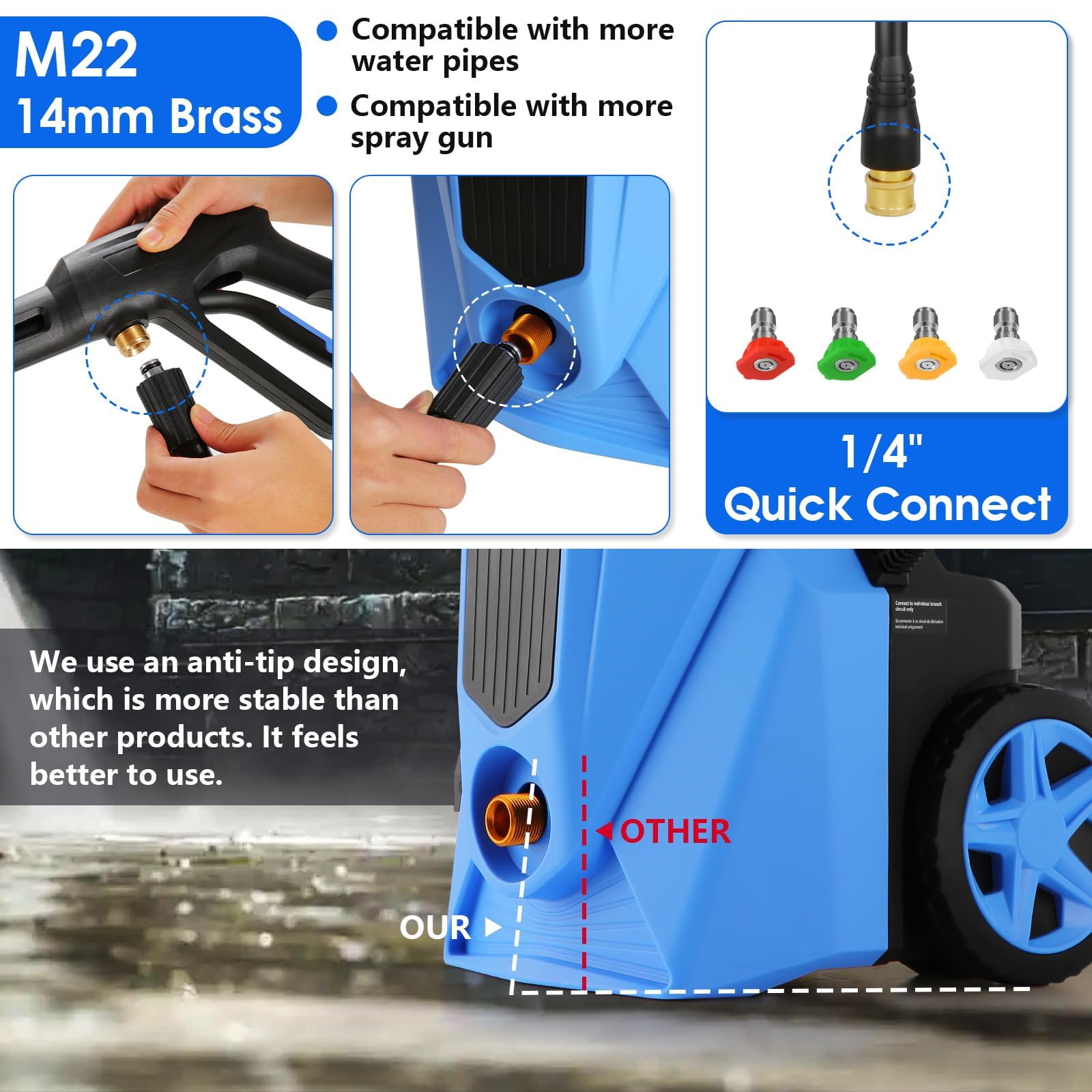 Imdot 33-foot high-pressure hose for extended reach around patios and driveways.