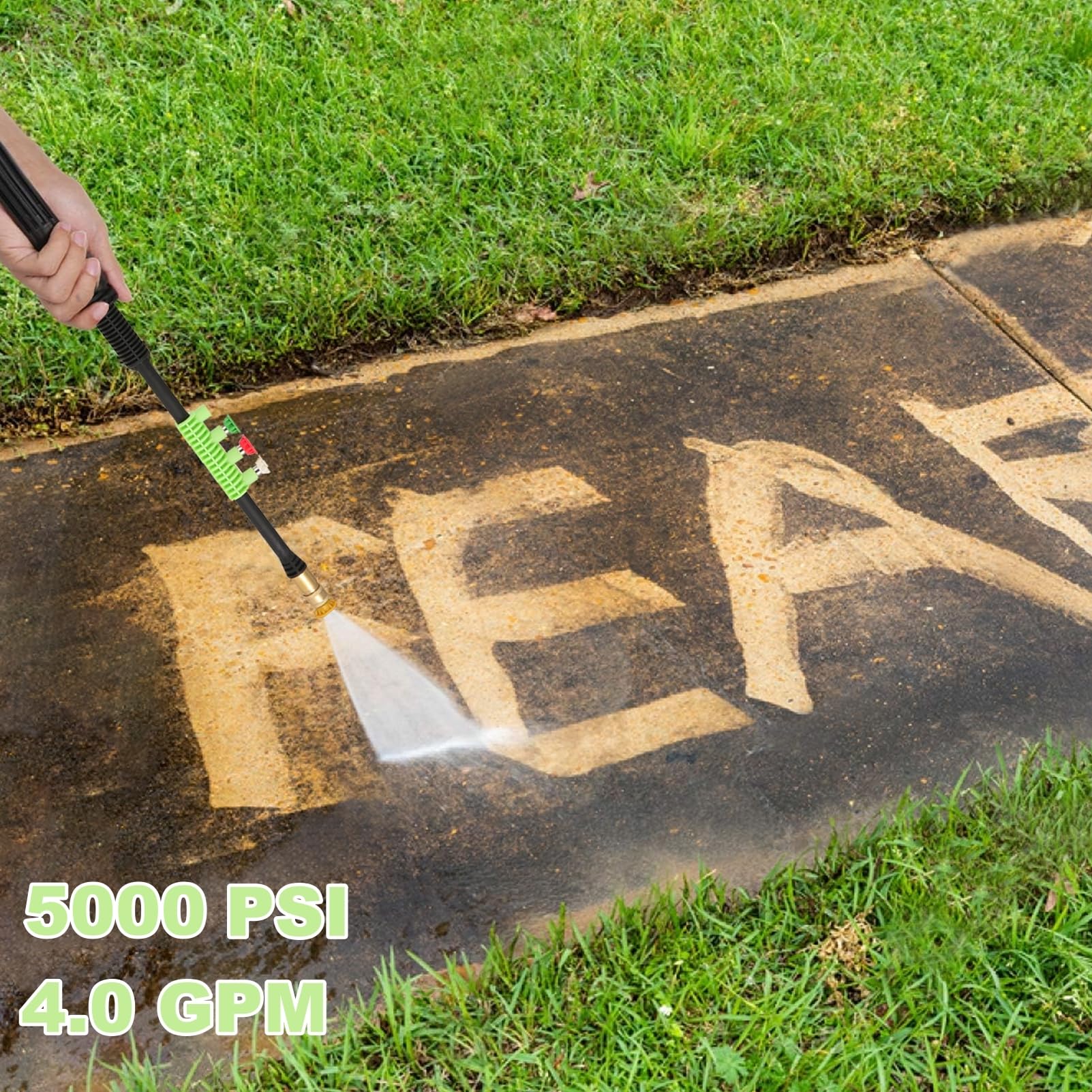 Imdot 5000PSI pressure washer with four-nozzle setup for versatile cleaning patterns.