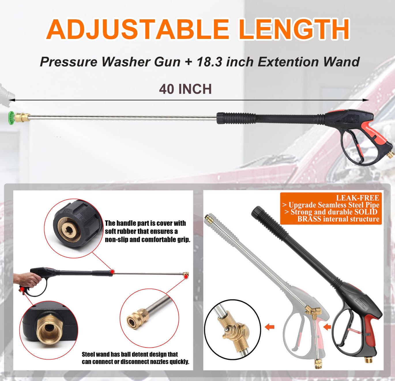 iMeshbean extension wand extended to reach high surfaces for thorough washing