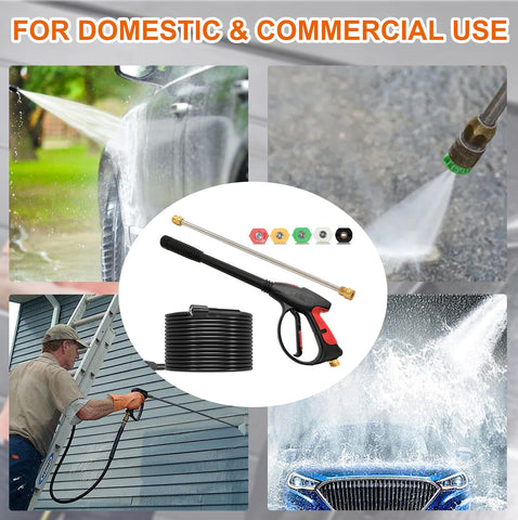 iMeshbean packaging includes gun, wand, hose, and nozzle tips for setup