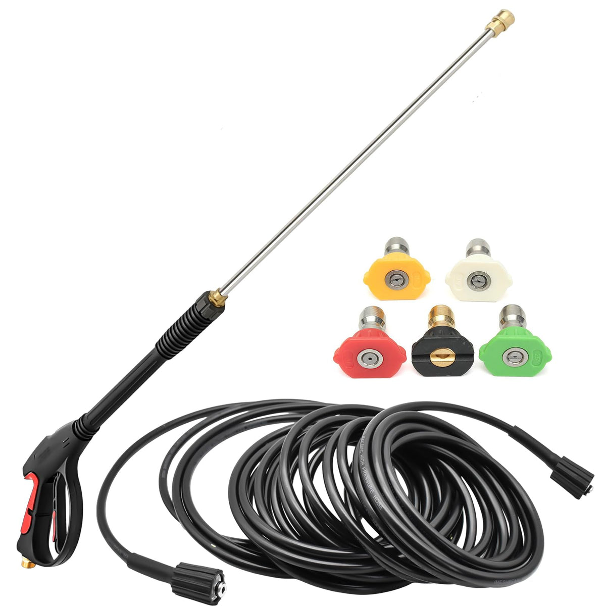 iMeshbean pressure washer gun and 26 ft hose ready for quick outdoor cleaning