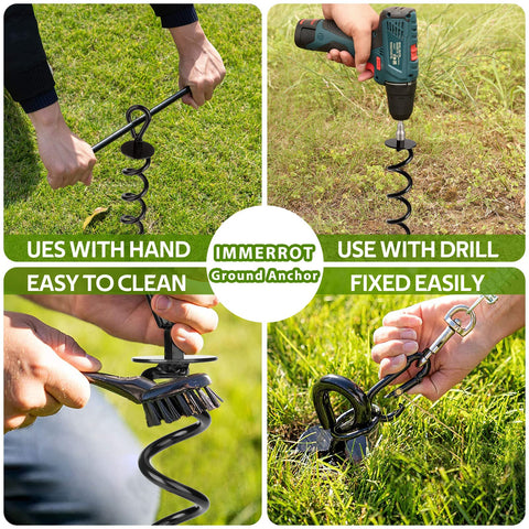 Black powder-coated steel IMMERROT ground anchor resists weathering