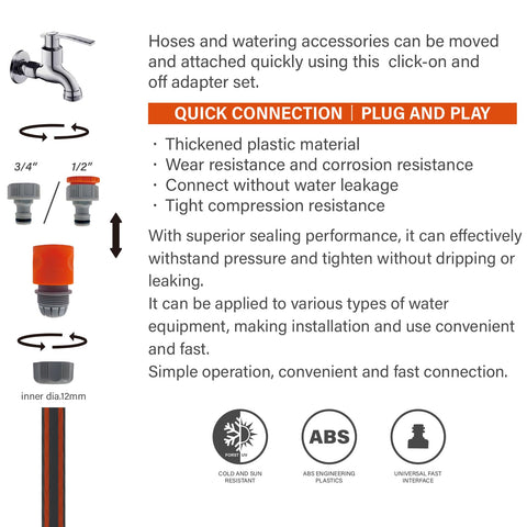 IMOR hose adapters quick-connect shown ready to connect to a garden hose.