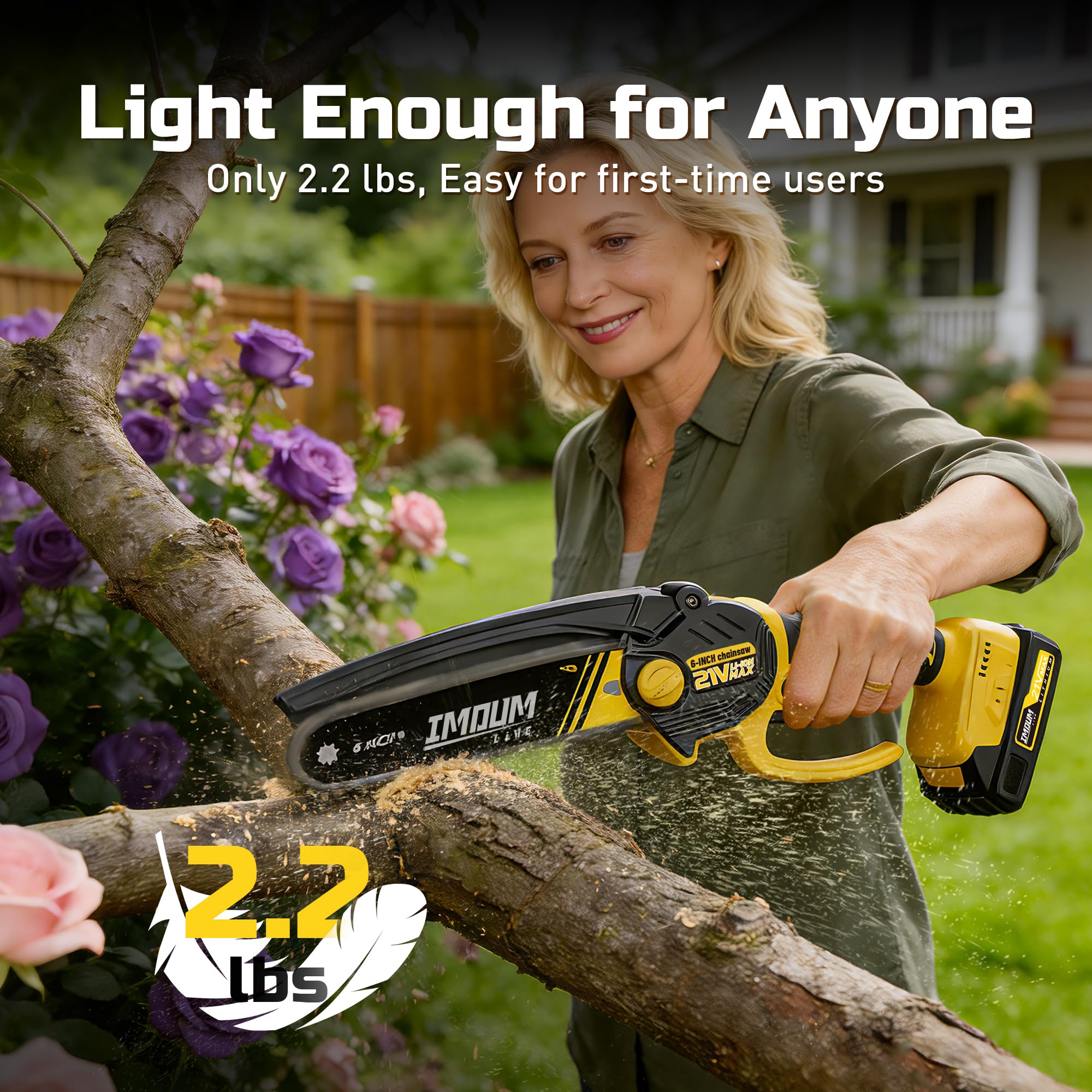 IMOUMLIVE 21V 2.0Ah battery in use powering extended pruning sessions