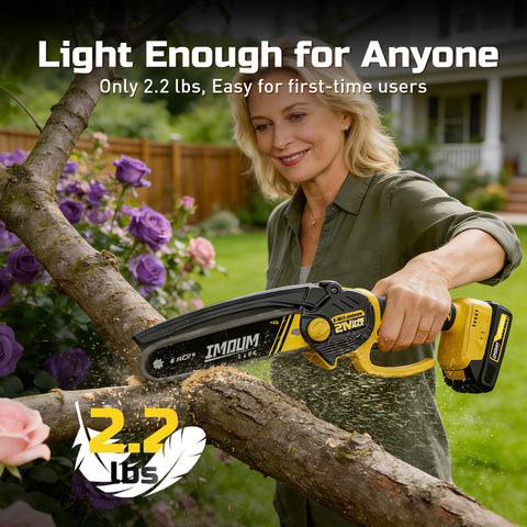 IMOUMLIVE 21V 2.0Ah battery in use powering extended pruning sessions