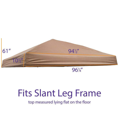 Impact Canopy replacement top dimensions show precise sizing for slant-leg frames