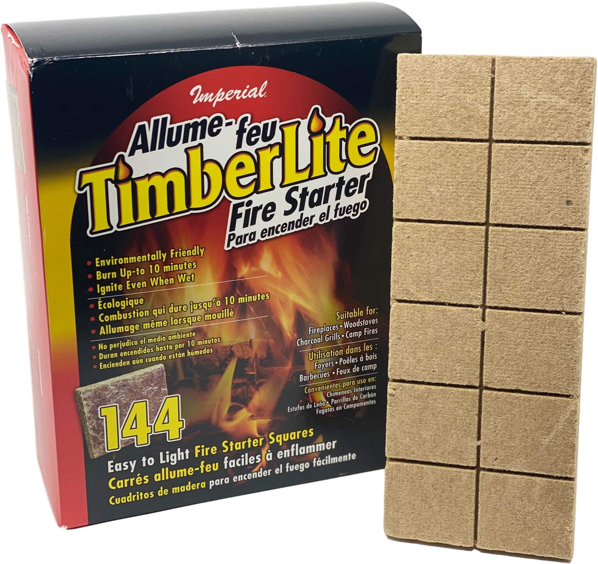 Imperial Timberlite fire starter squares in a box for quick, clean ignition