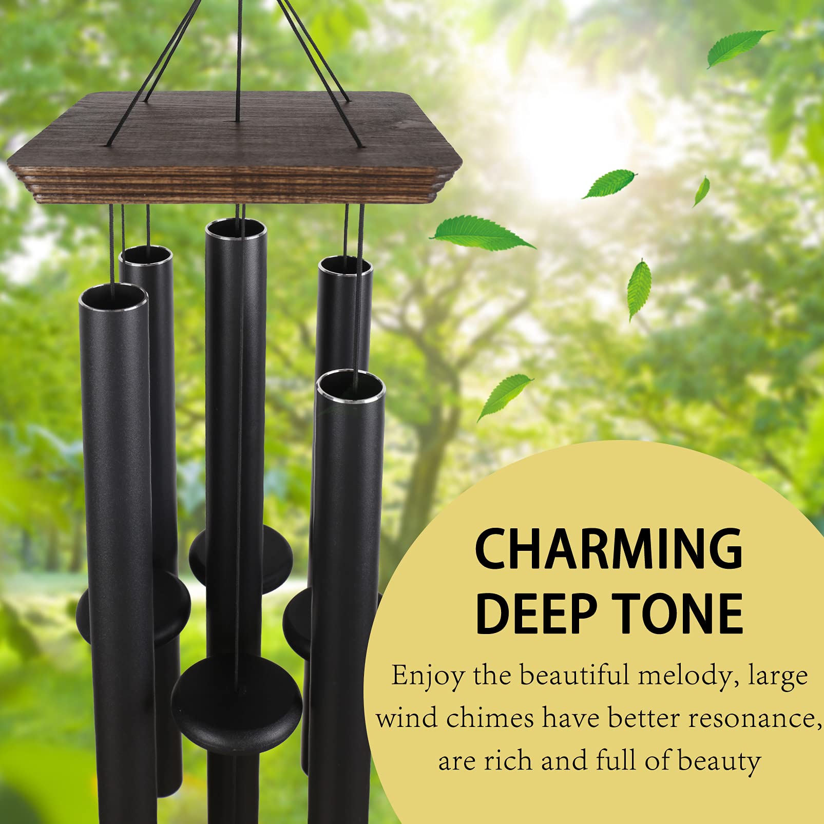 Implication pentatonic tuned aluminum tubes create melodic, rich resonance.