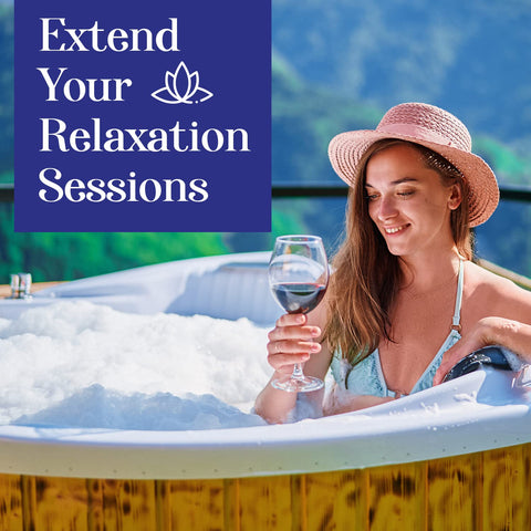 The IMPRESA tray in use holds drinks at arm's reach during a soak.