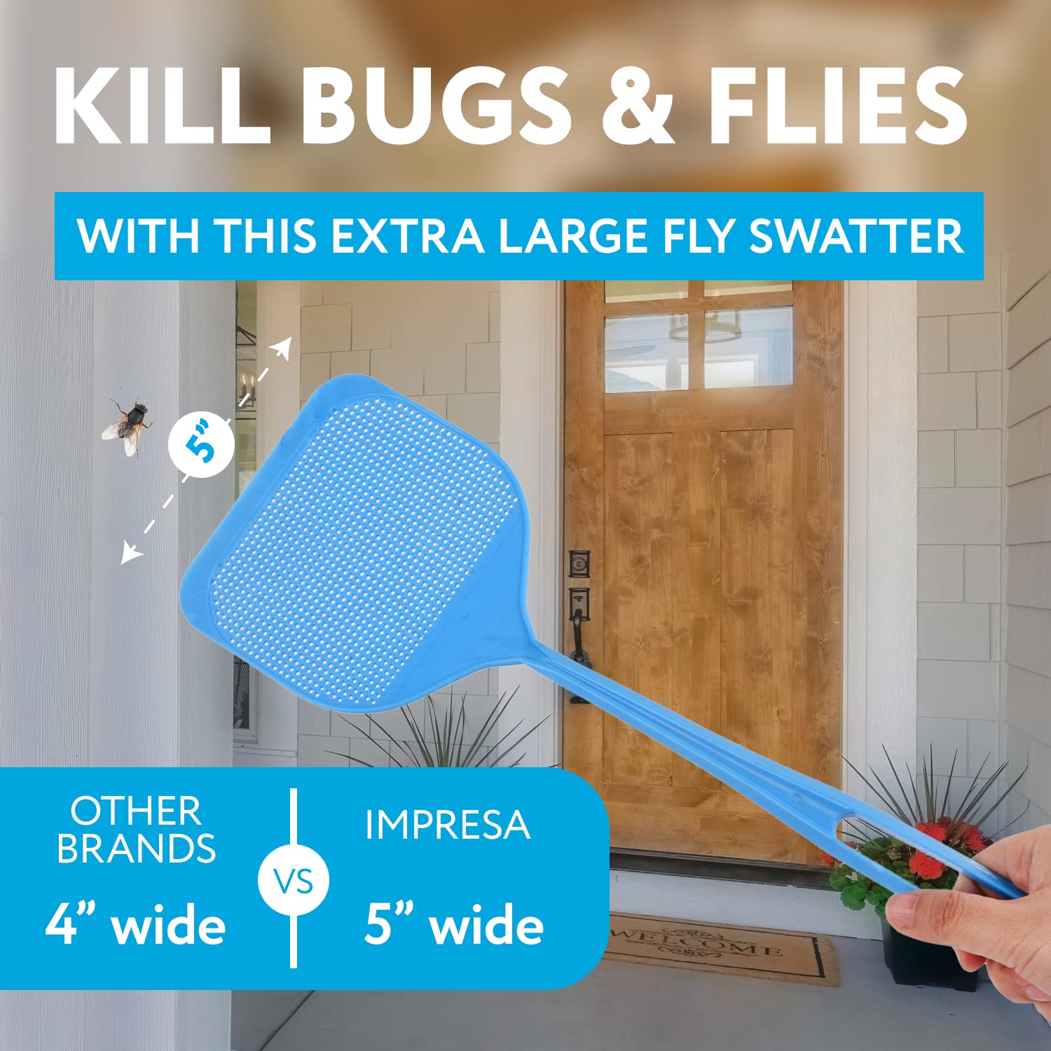 IMPRESA fly swatter features a flat comfortable handle for easy precise swatting