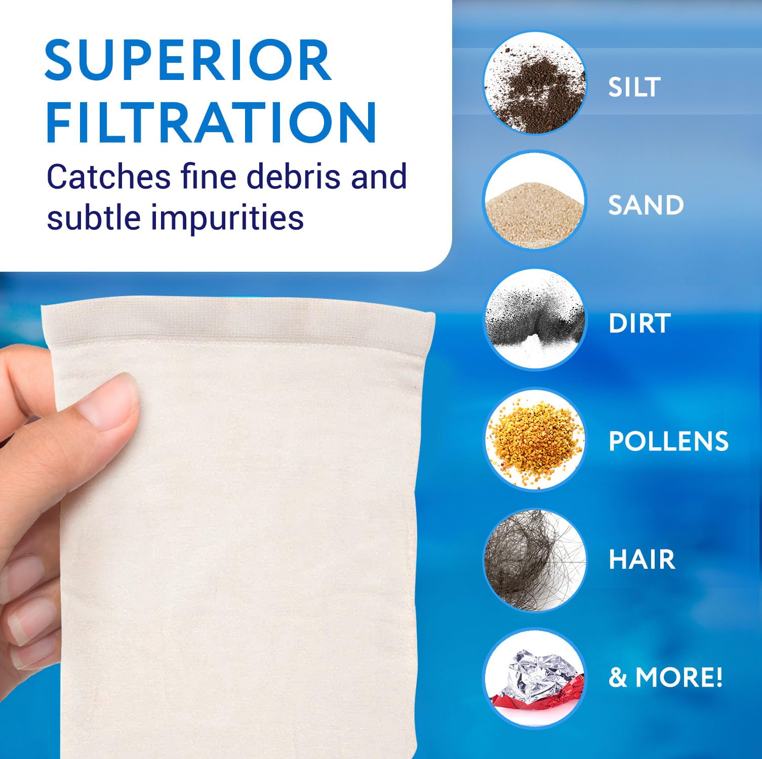 IMPRESA nylon mesh filter bag offers durability for repeated cleanings.